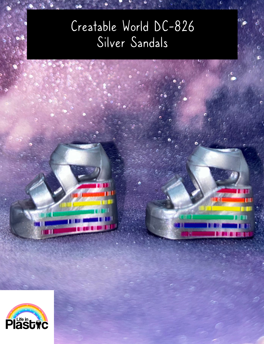 Creatable World DC-826 Fashion Doll Silver Rainbow LGBTQ+ Pride Sandals