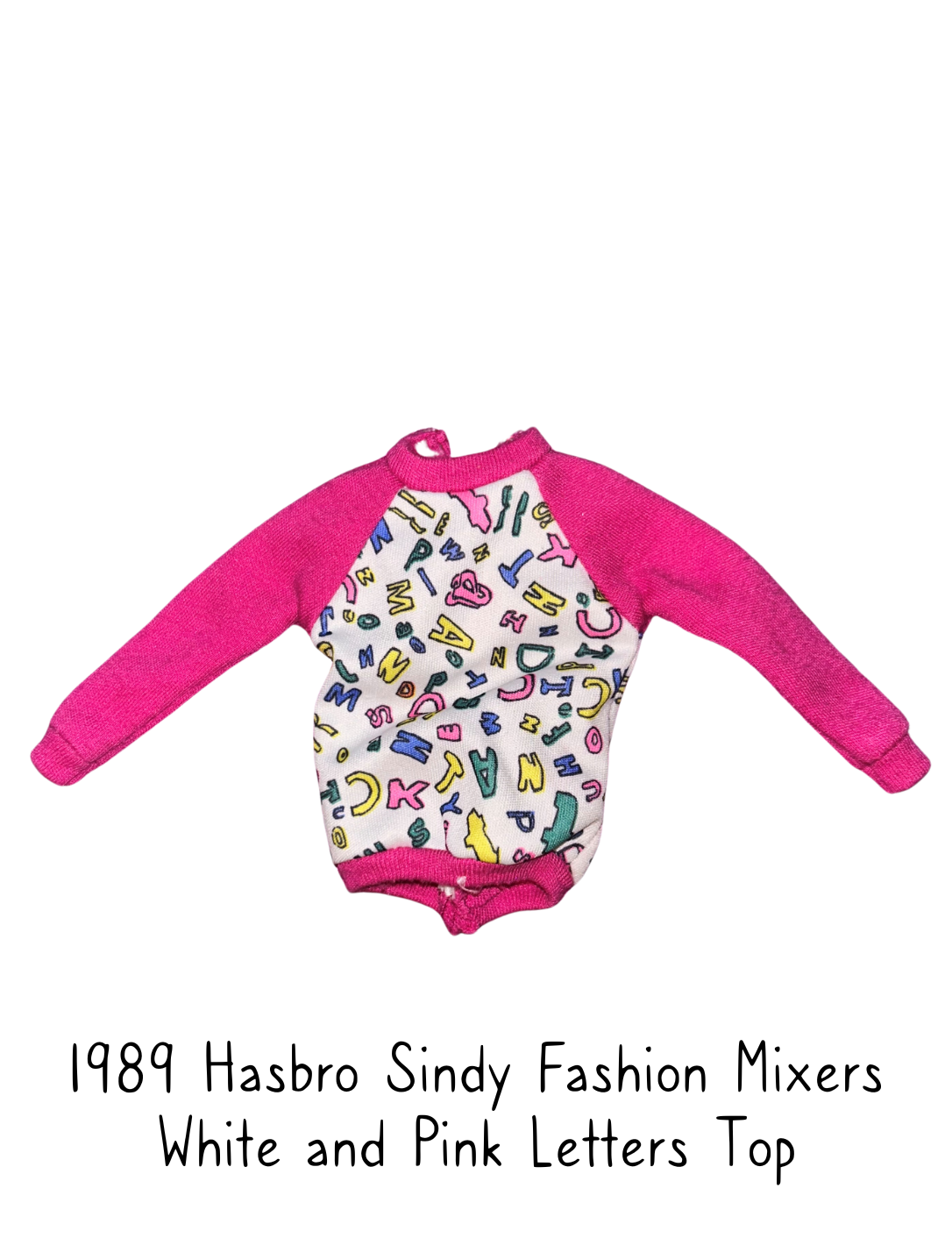 1989 Hasbro Sindy Doll Fashion Street Mixers White and Pink Letters Top