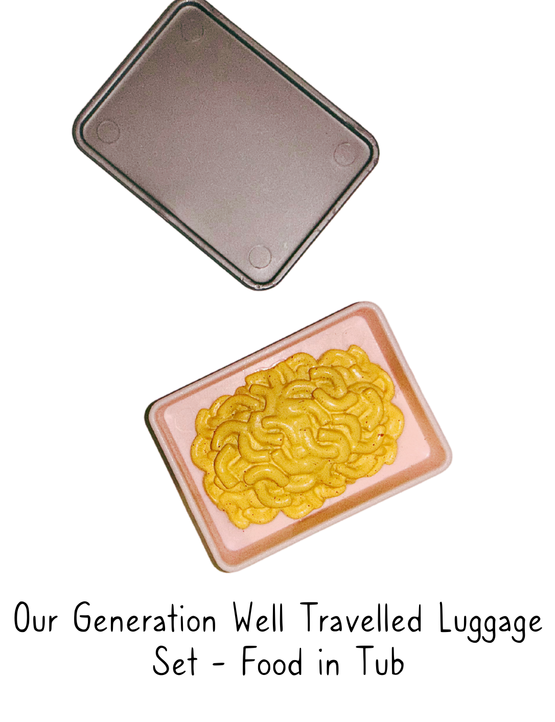 Our Generation Doll 1/3 Scale Well Travelled Luggage Set Food in Tub