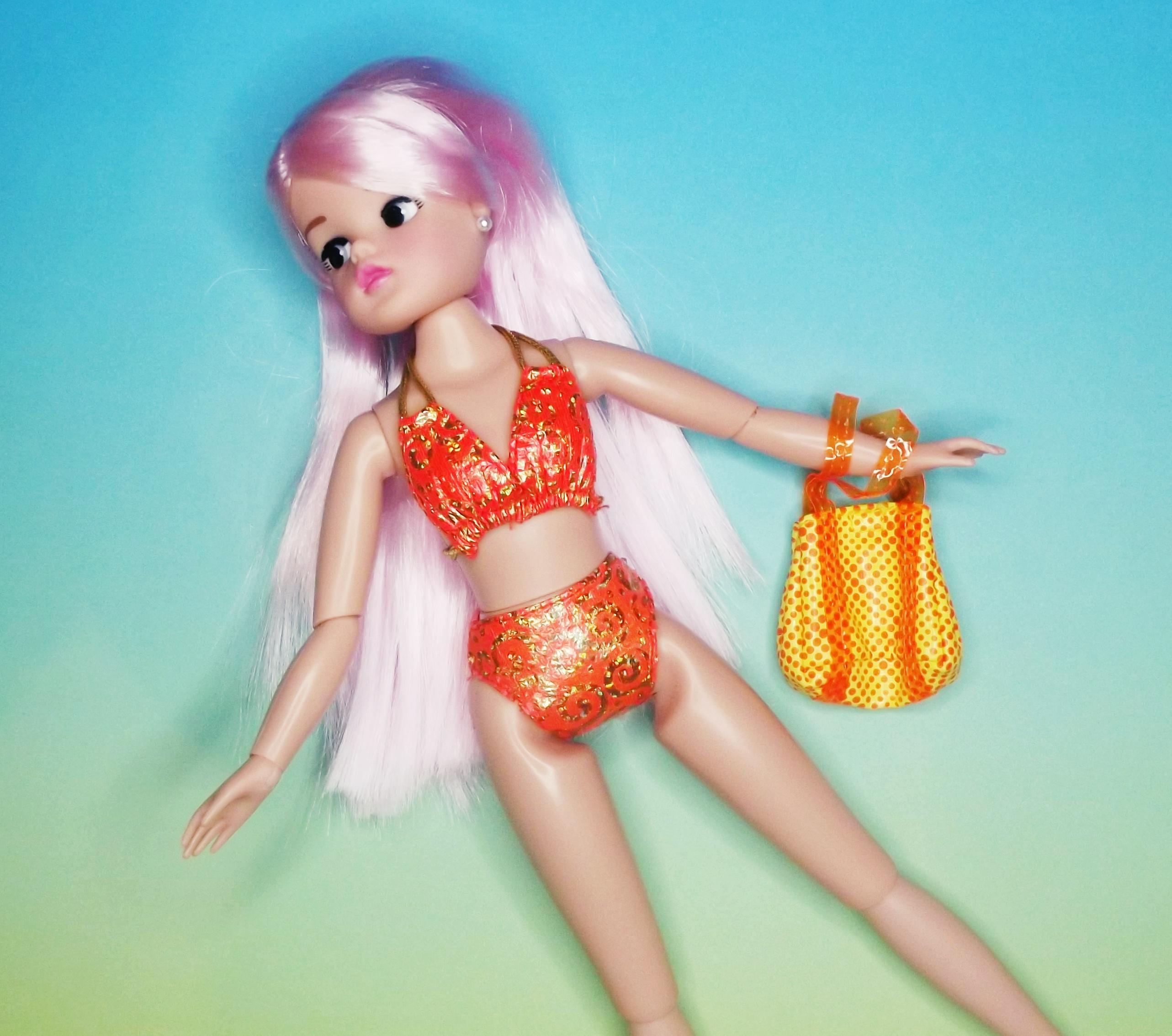 1996 Hula Hair Barbie Orange Bikini