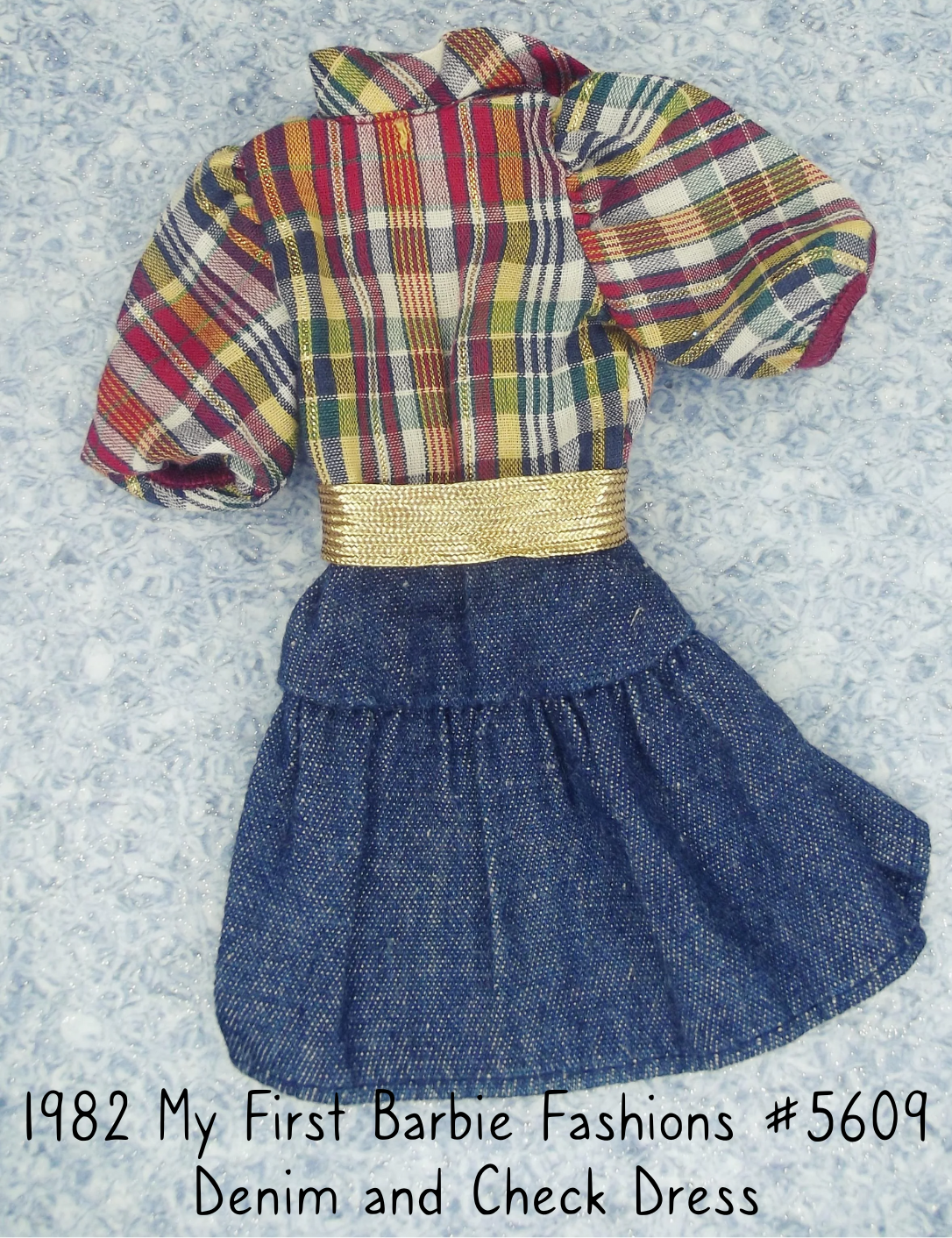 1982 My First Barbie Fashion #5609 Denim and Check Dress
