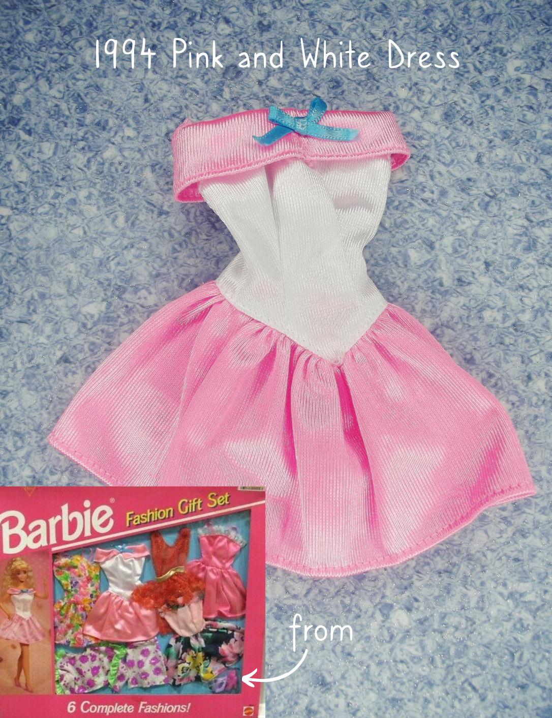 1994 Barbie Fashion Gift Set Pink and White Dress