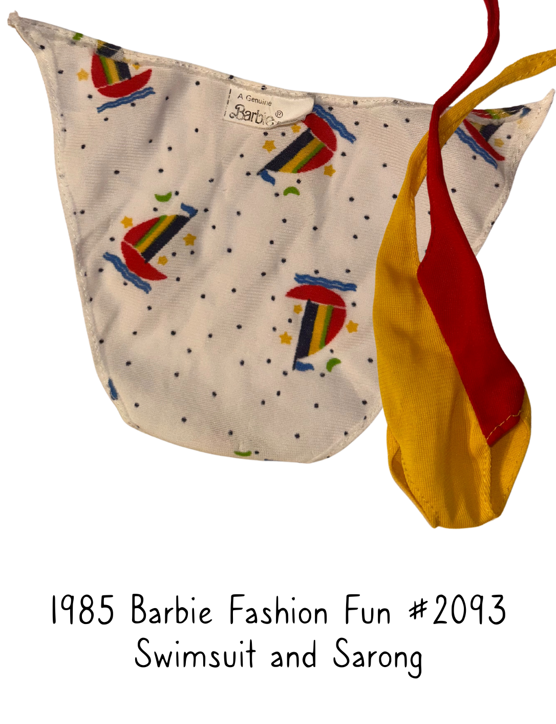 1985 Barbie Fashion Fun #2093 Red and Yellow Swimsuit and Sailboat Sarong