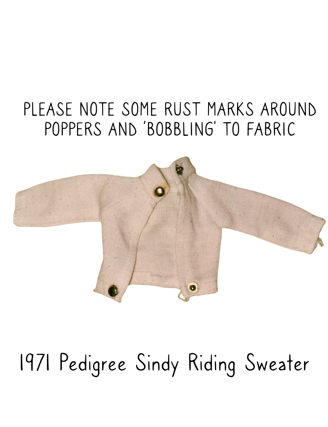 1971 Pedigree Sindy Fashion Doll White Riding Sweater