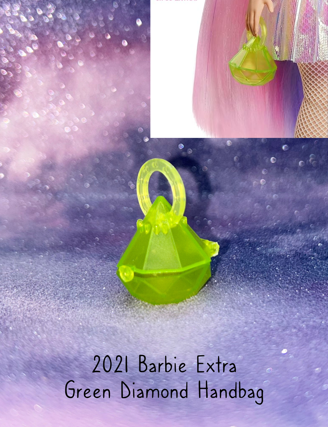 2021 Barbie Extra Fashion Doll Green Diamond Handbag