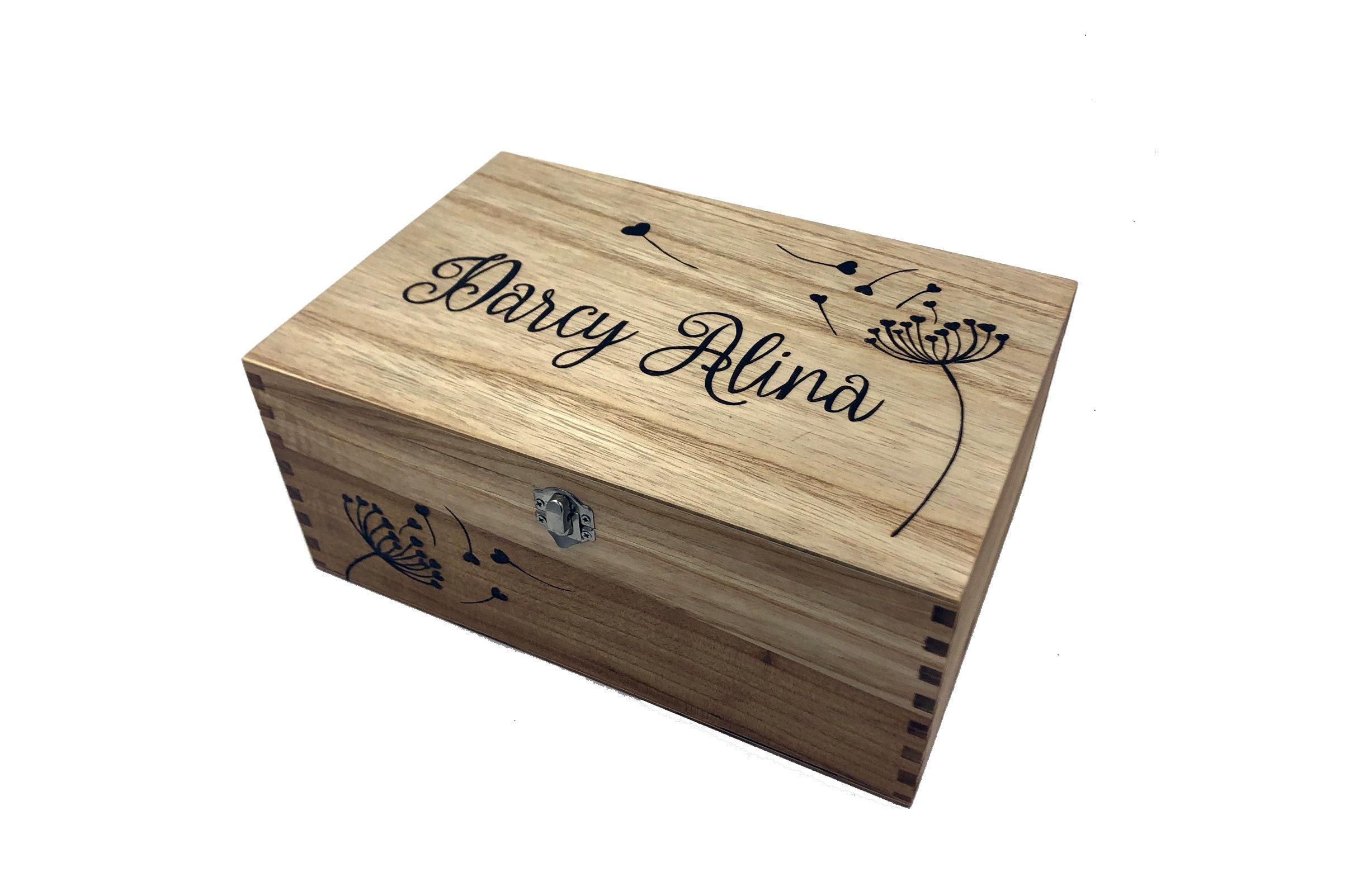 christening box with two names and birth flower