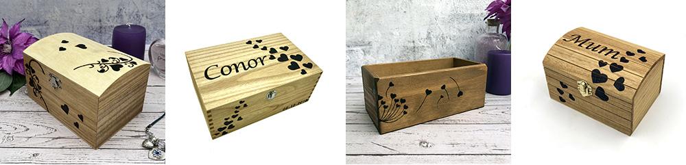 heart themed wooden boxes