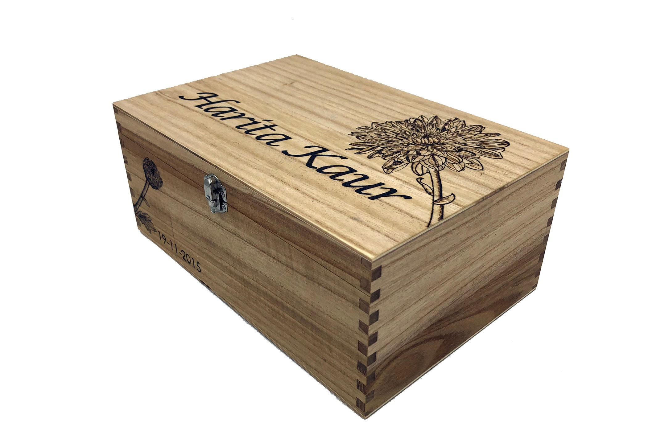 keepsake box with two names and birth flower