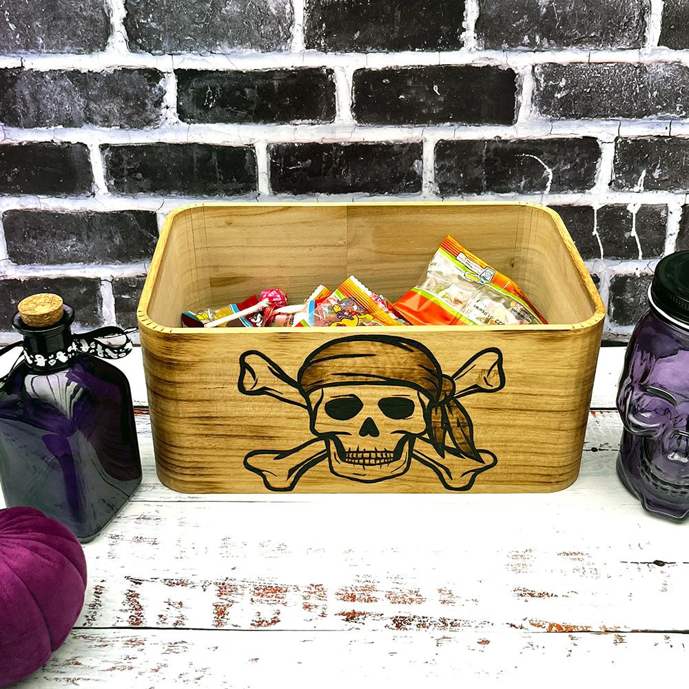 Skull cross bones wooden box for halloween