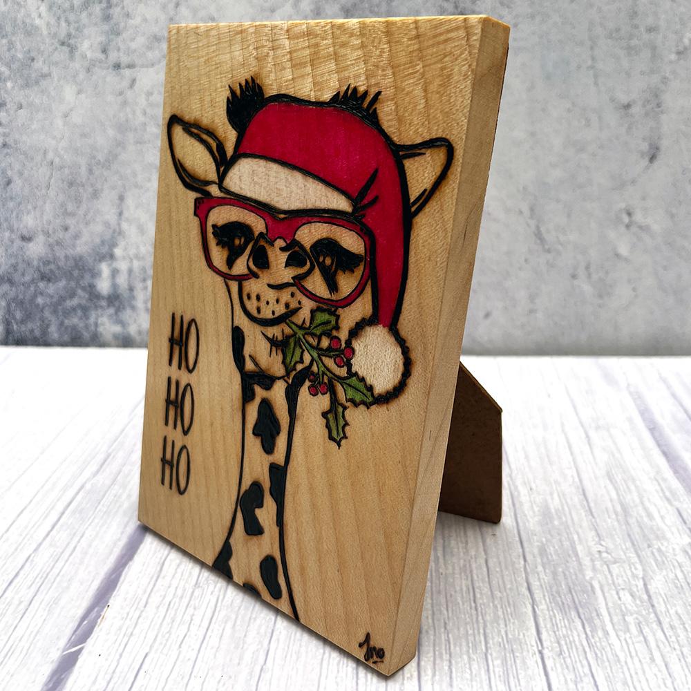 Handcrafted Christmas Giraffe Wooden Plaque
