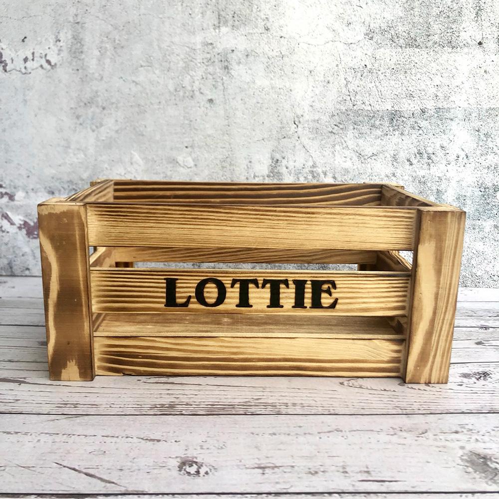 wooden crate with name