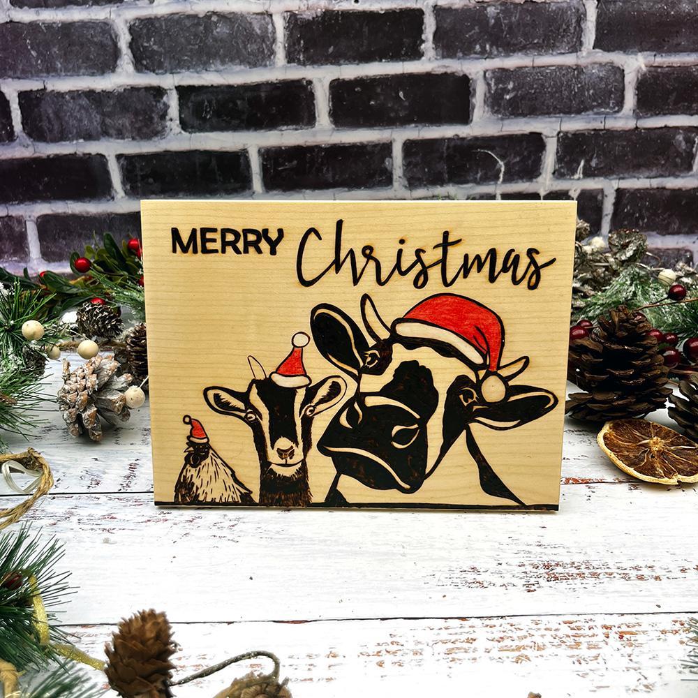 Christmas Cow Wooden Plaque