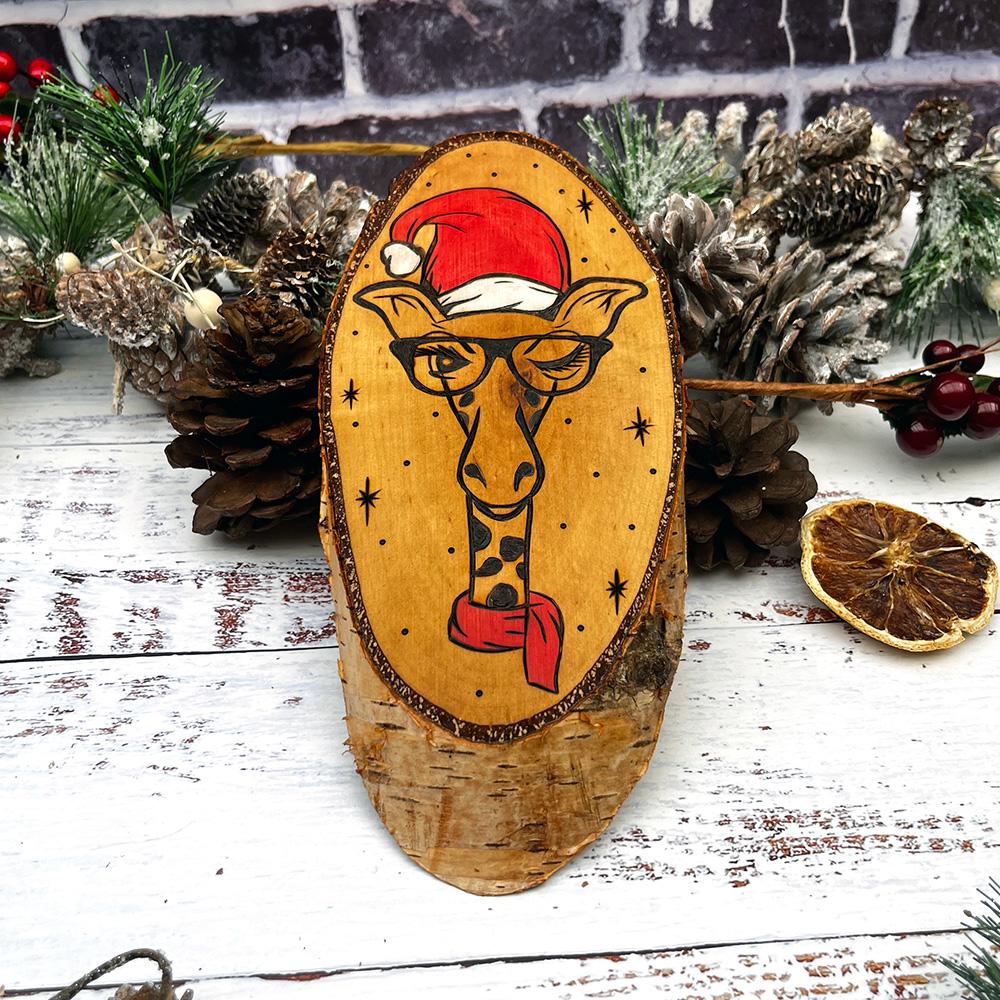 Christmas Giraffe wearing a santa hat Wooden Decoration