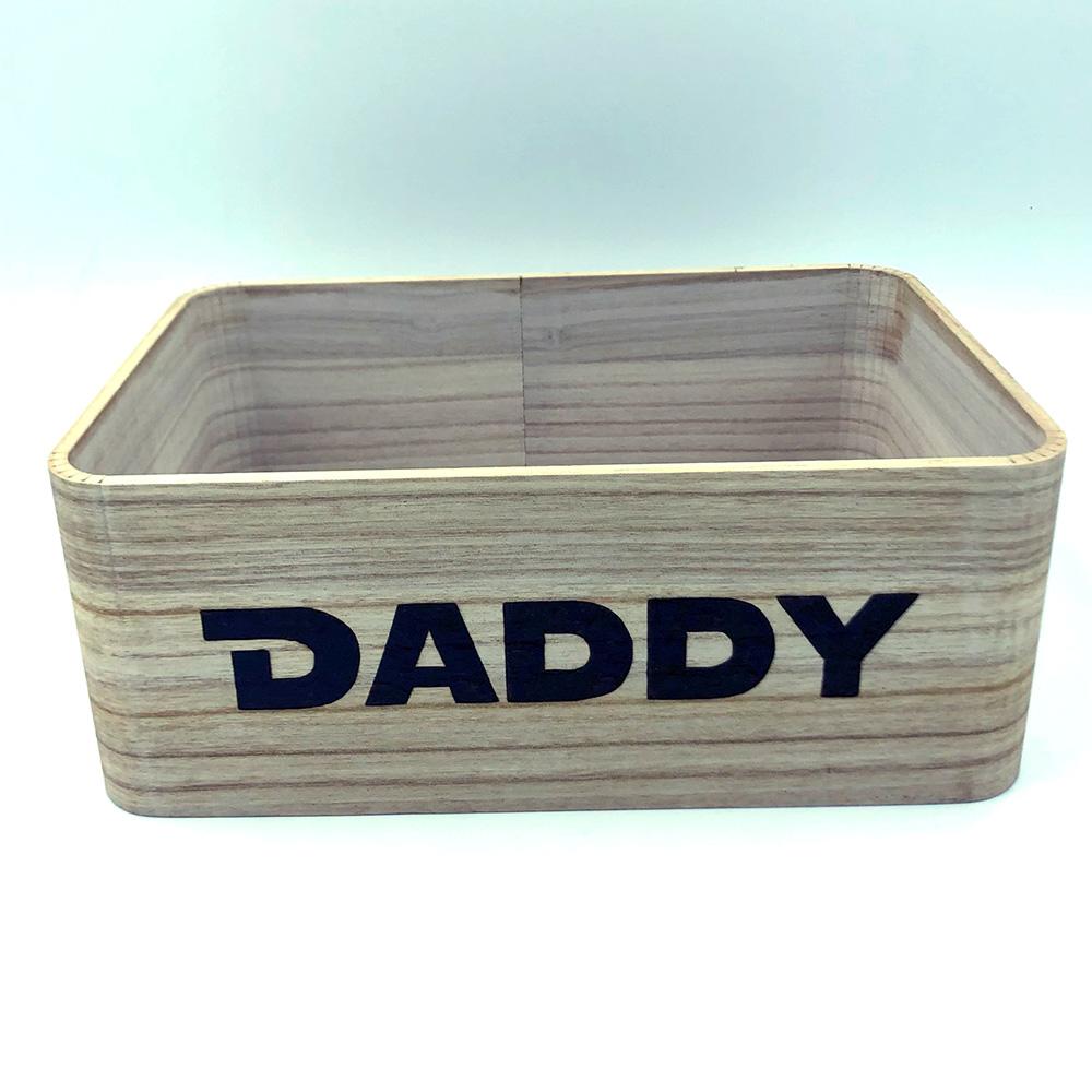 base of Dad's Stuff Curved Wooden Box