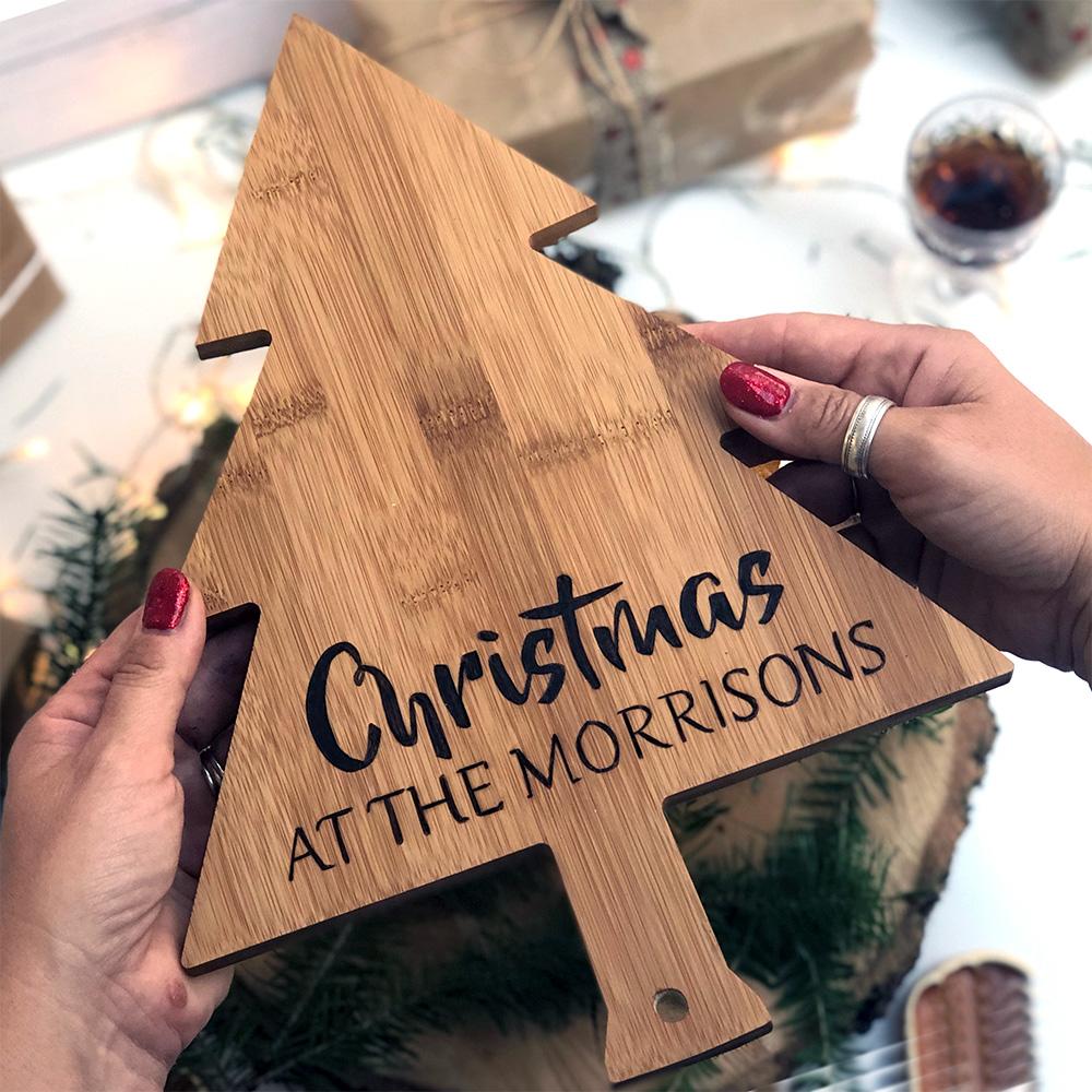 personalised wooden christmas tree cheeseboard