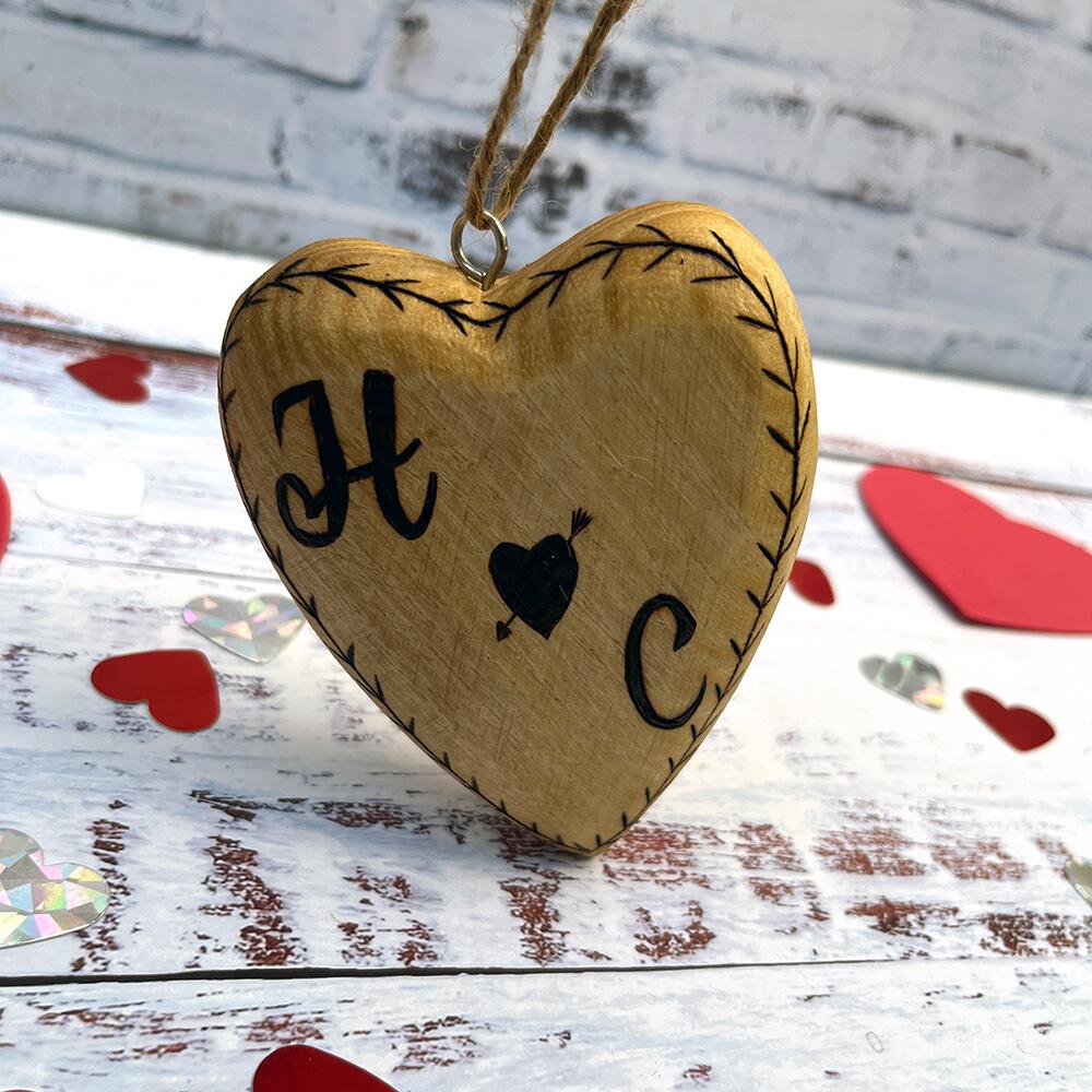 personalised wooden heart for 5th wedding