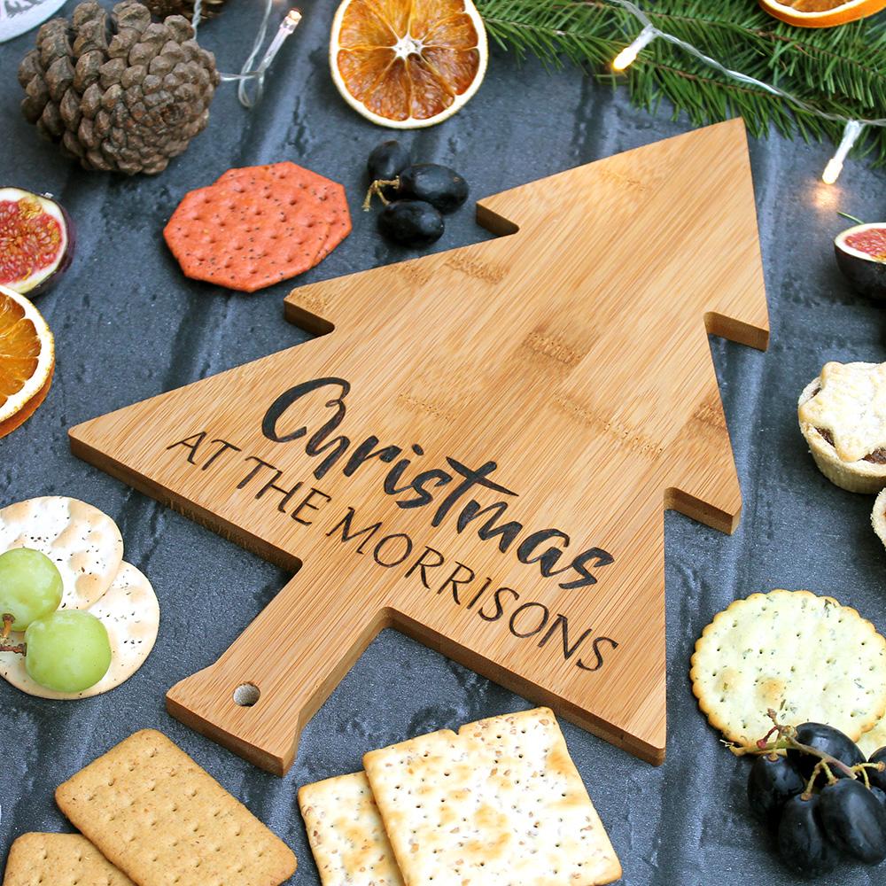 personalised wooden christmas tree cheese board