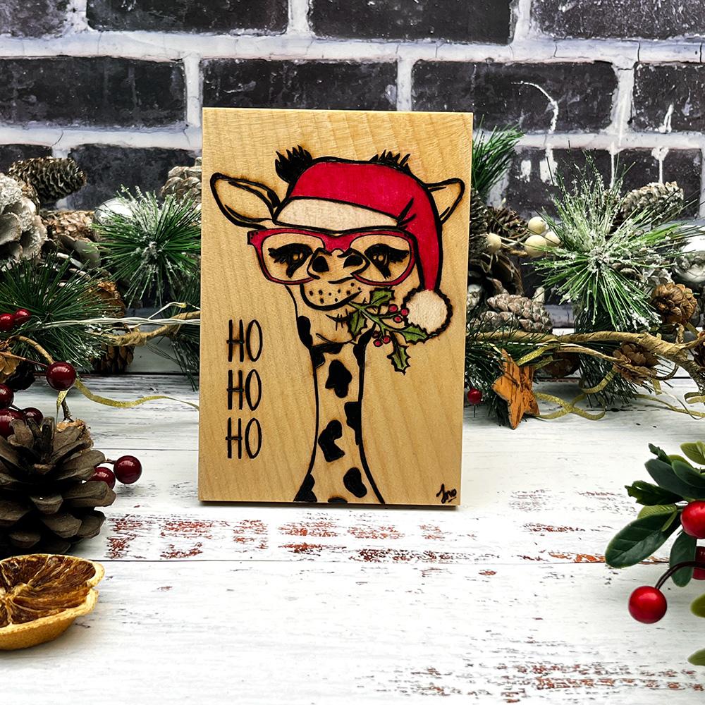 Christmas Giraffe Wooden Plaque