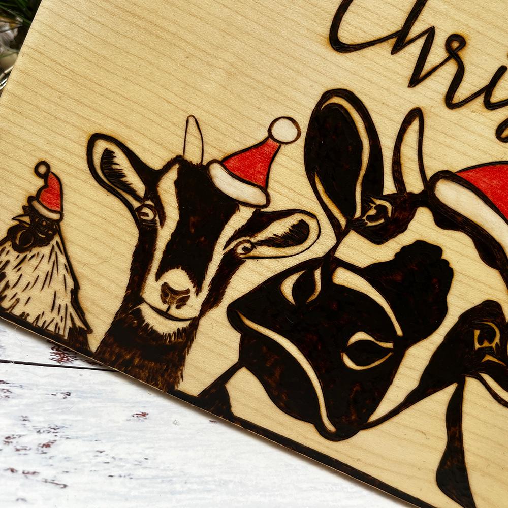 Chicken Goat Cow Christmas Wooden Sign