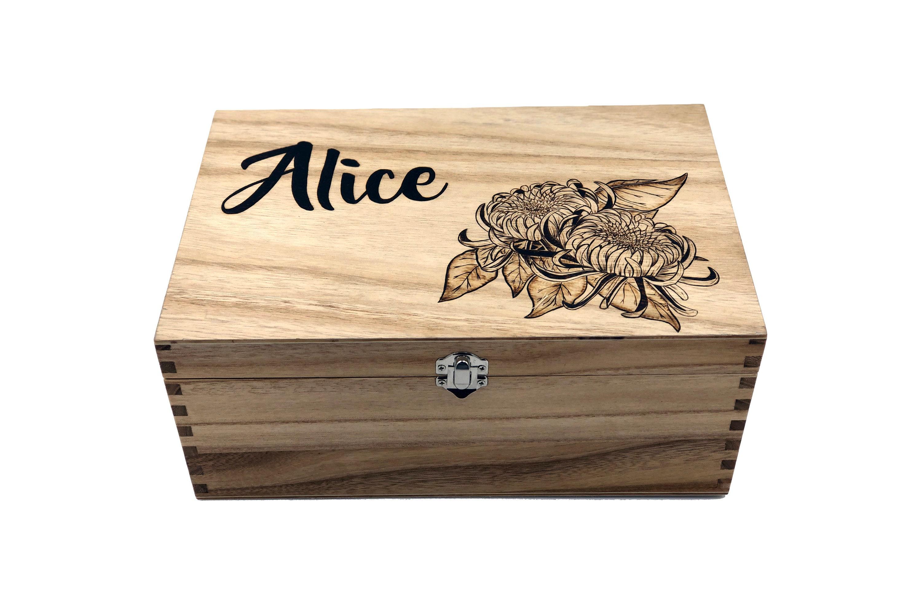 birth flower on wooden box with name