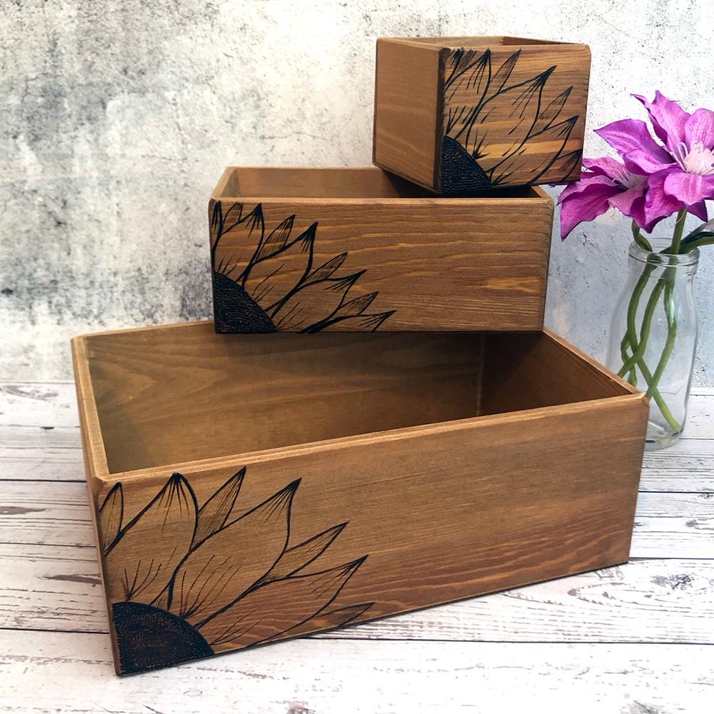 trio of sunflower boxes