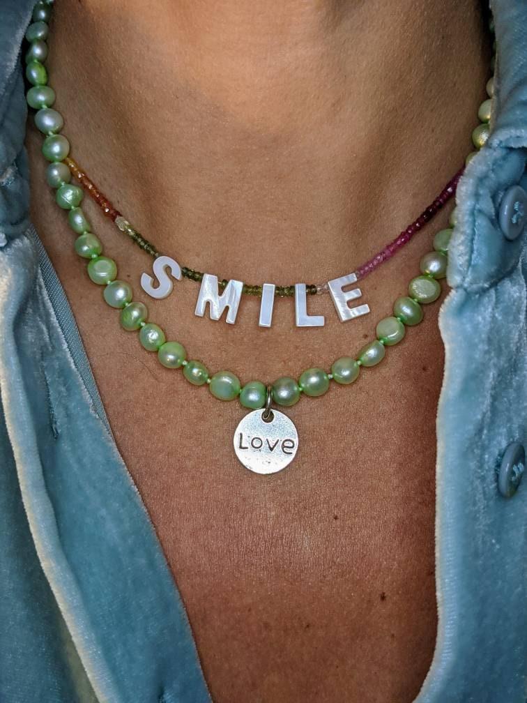 Good Vibes Rainbow Pearl Necklace Silver