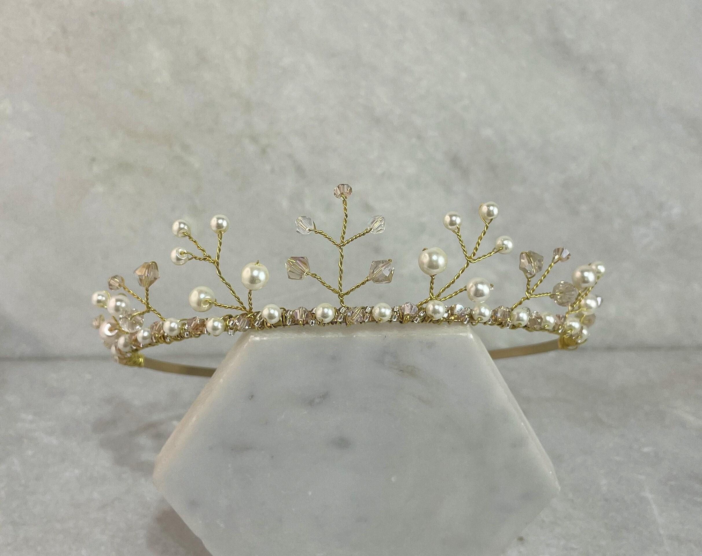 Gold Childrens Pearl & Crystal Tiara Gold Flower Girl Tiara