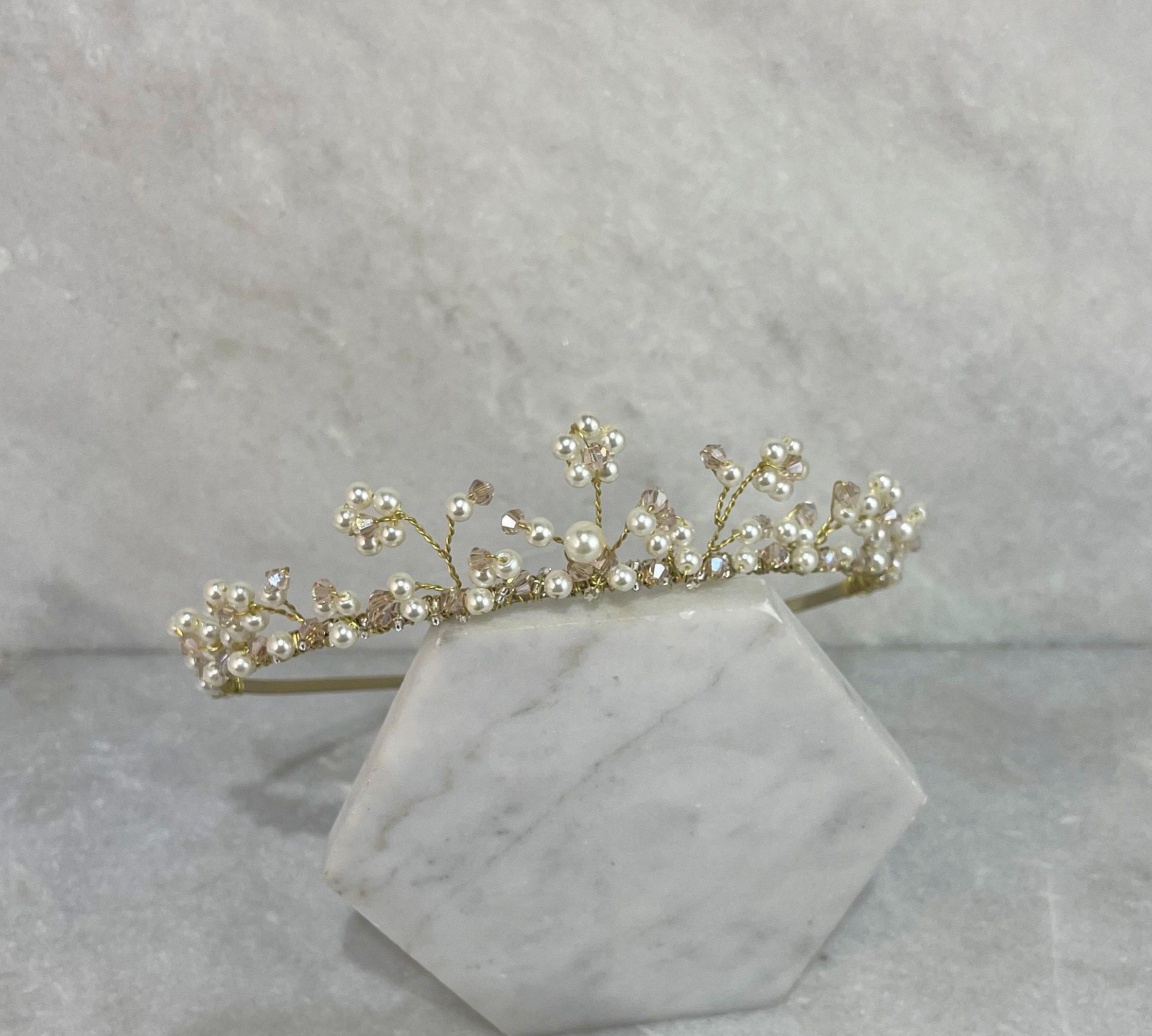 Gold Childrens Pearl Daisy Tiara Gold Flower Girl Tiara Gold
