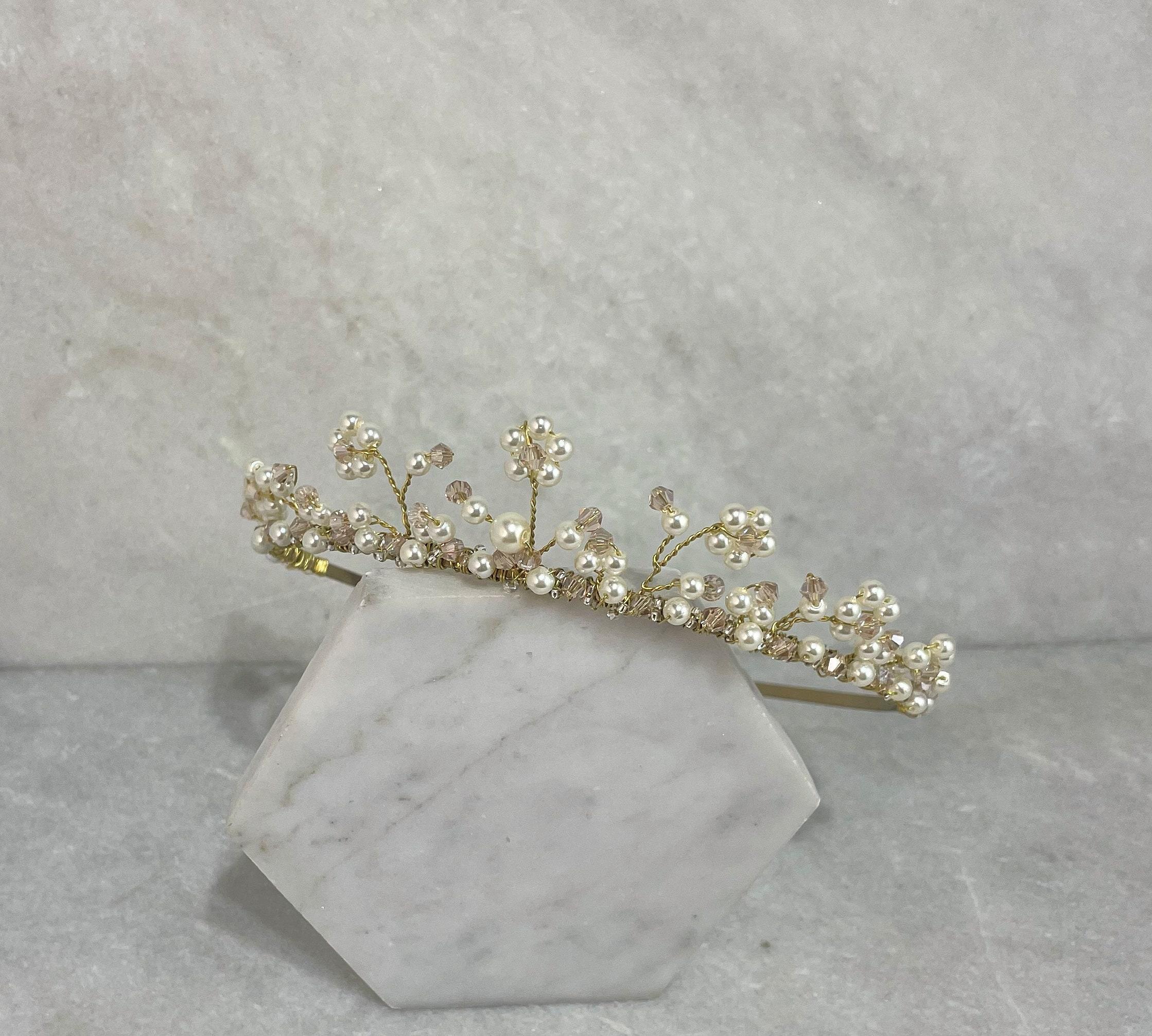 Gold Childrens Pearl Daisy Tiara Gold Flower Girl Tiara Gold