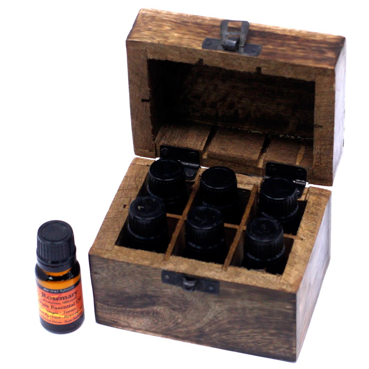 Mango Wood Pre-filled Aromatherapy Box  (Holds 6)