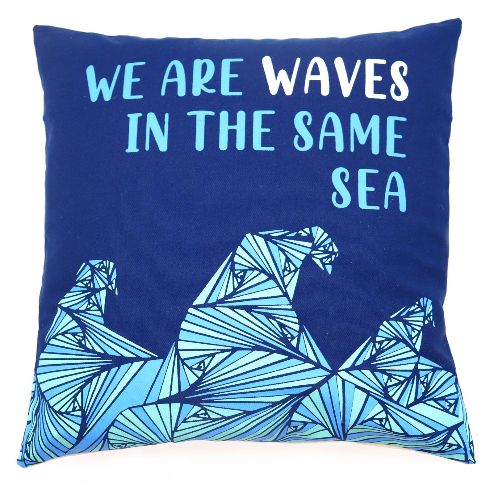3x Printed Cotton Cushion Cover ("We are Waves in the same Sea")