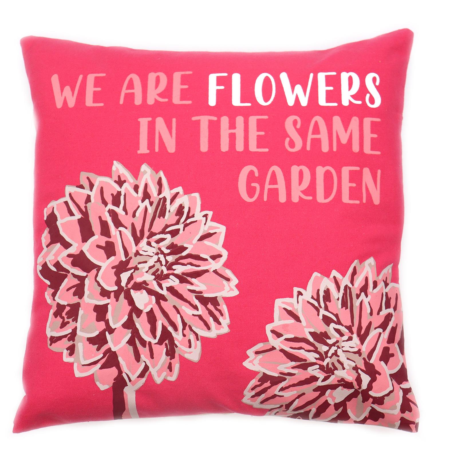 3x Printed Cotton Cushion Cover ("We are Flowers in the same Garden")