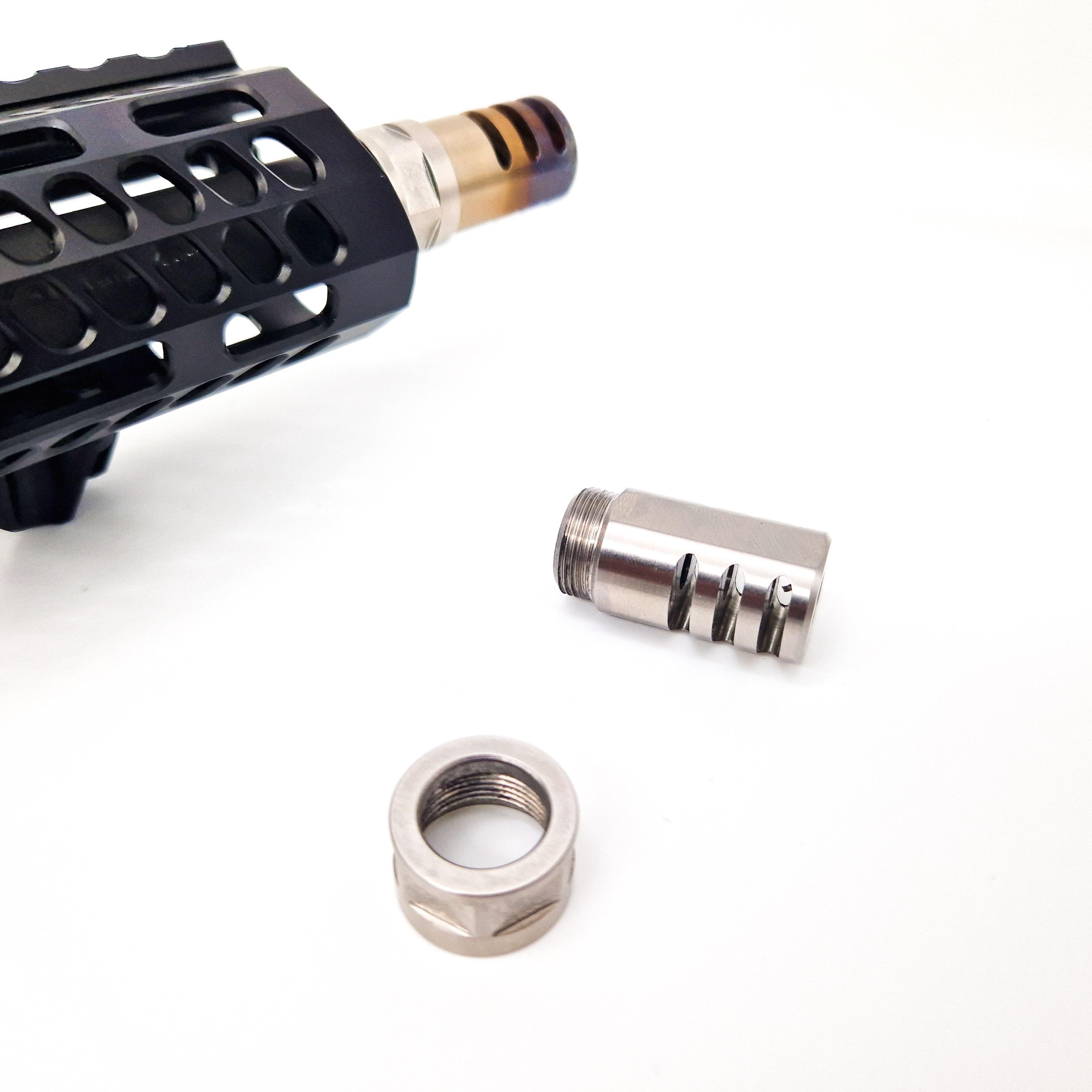 thumbnail image 2 of Gunbloke.com M11-PLR Muzzle Brake For Lithgow LA102/LA105 – Armor Black/Titanium, Bored To Suit 2 of 6