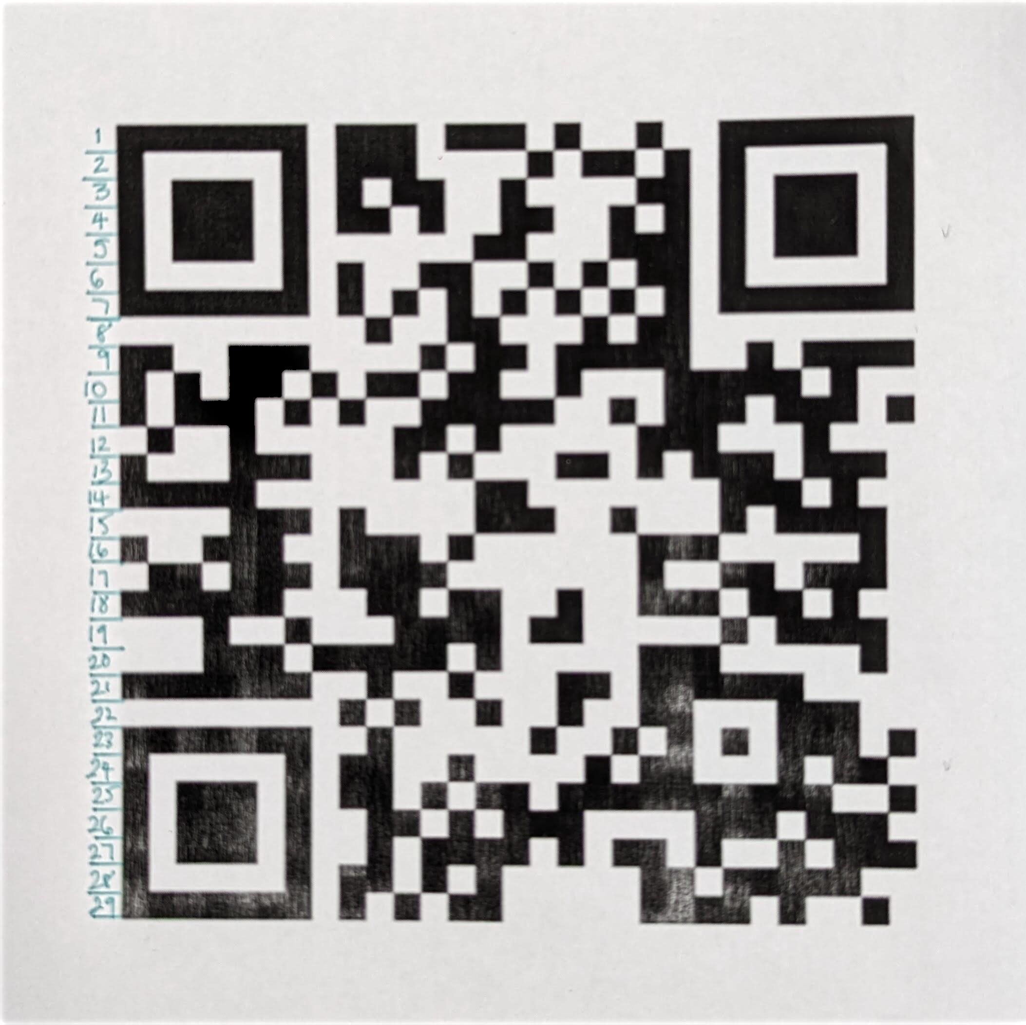 Image of QR code printed with line numbers added