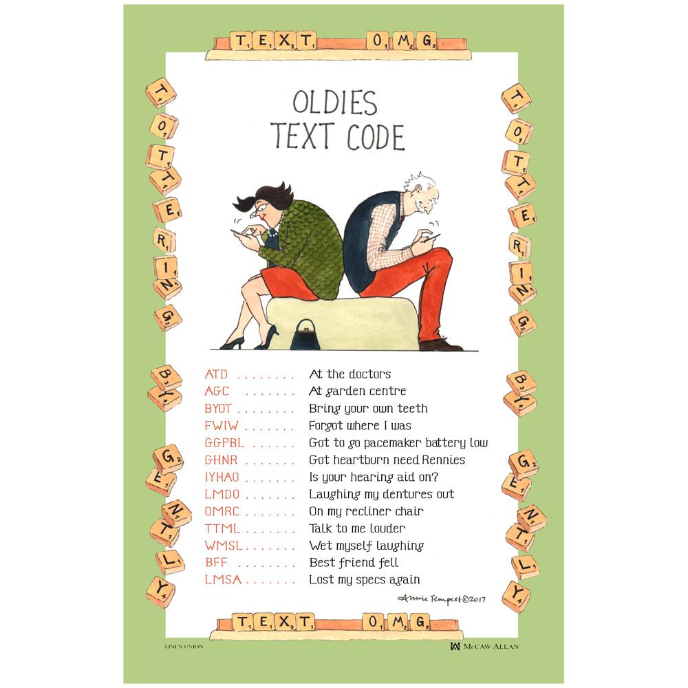McCaw Allan Oldies Text Code COTTON Tea Towel 945C