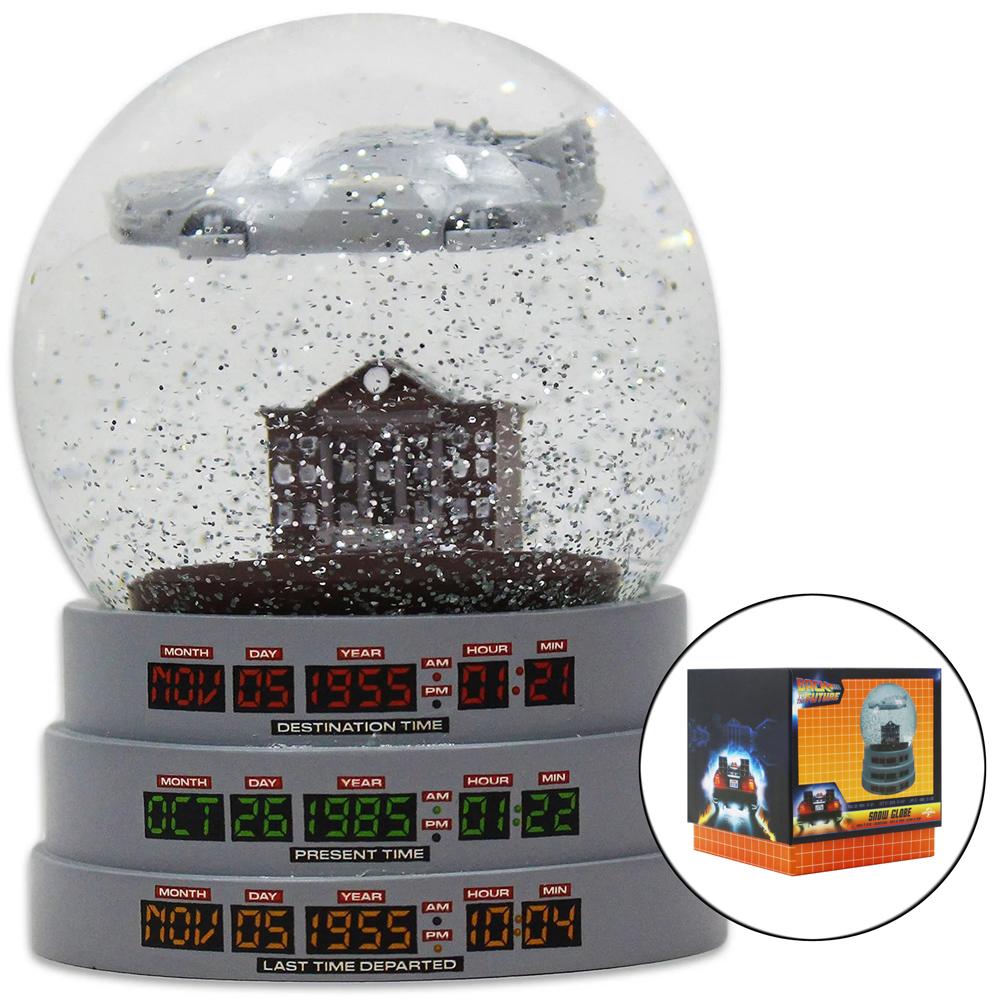 View 3 Back To The Future Festive Glass Snow Globe with Delorean DMC Time Machine SGBTTF01