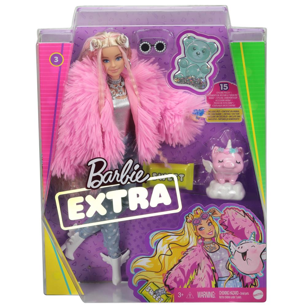 Barbie Extra Doll PINK COAT DOLL WITH UNICORN-PIG GRN28