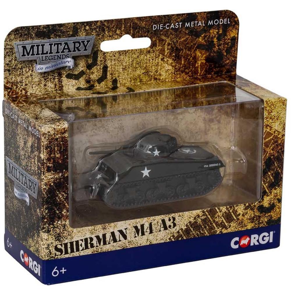 View 2 Corgi Military Legends in Miniature Die-Cast Metal Sherman M4 A3 Tank Model (Fit the Box Scale) CS90632