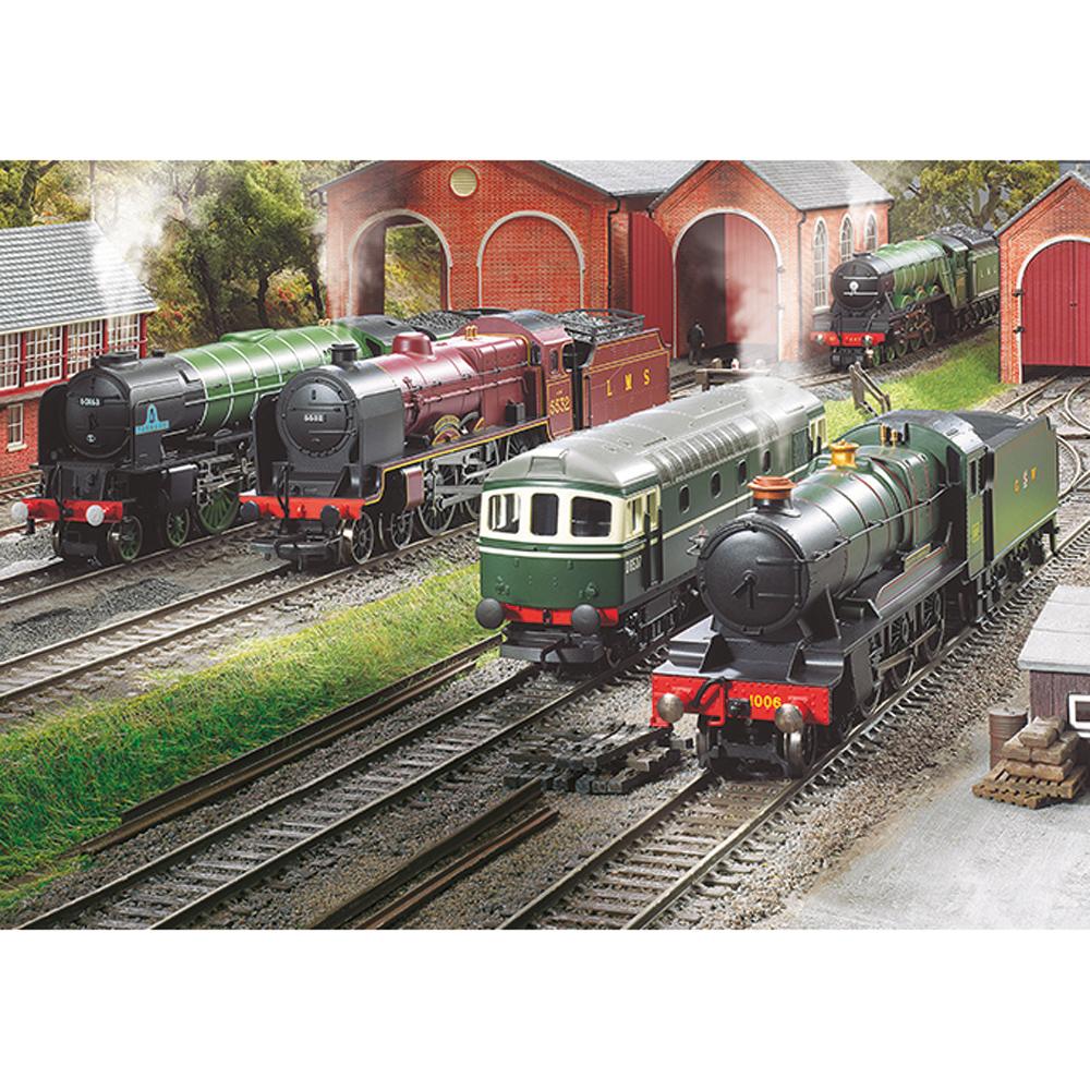 View 2 Hornby The Engine Shed Train Railway Jigsaw Puzzle 1000 Piece from Kidicraft HB0003
