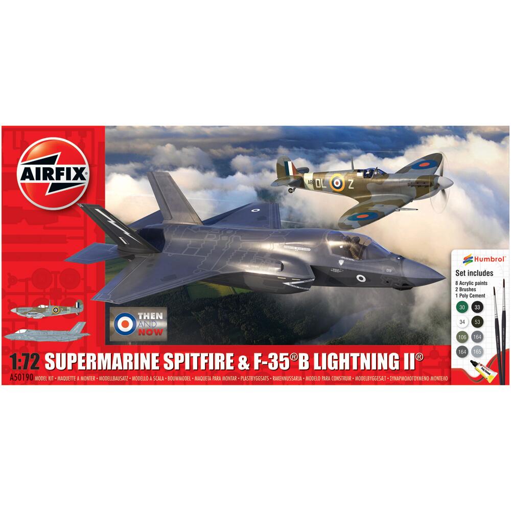 Airfix Then and Now Supermarine Spitfire & F-35B Lightning II Military Aircraft Model Kit Scale 1:72 with Paints A50190