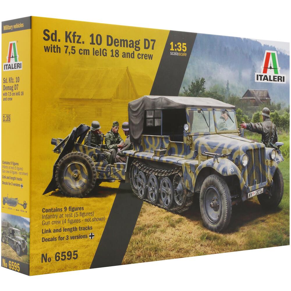 Italeri Sd. Kfz. 10 Demag D7 with 7.5cm lelG 18 and Crew Military Model Kit Scale 1:35 6595