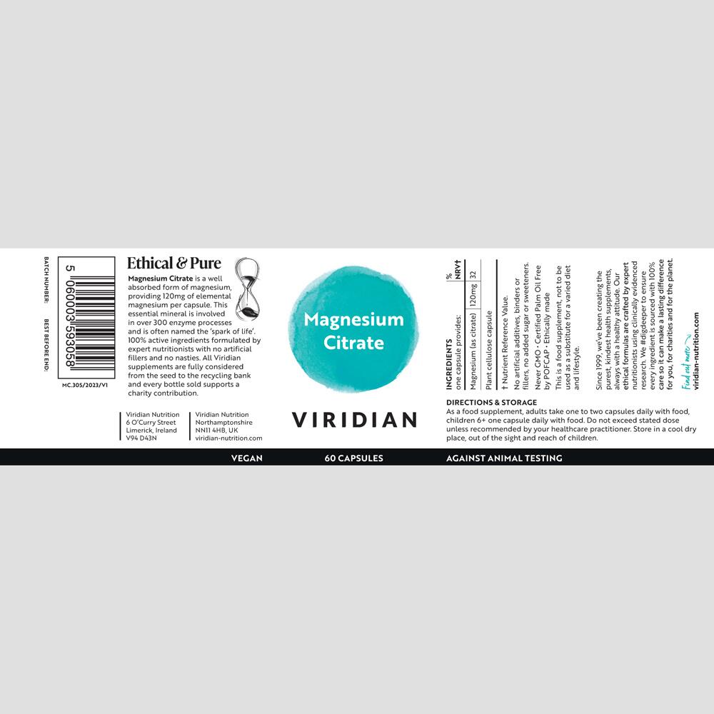 Viridian Magnesium Citrate 60 Capsules Vegan