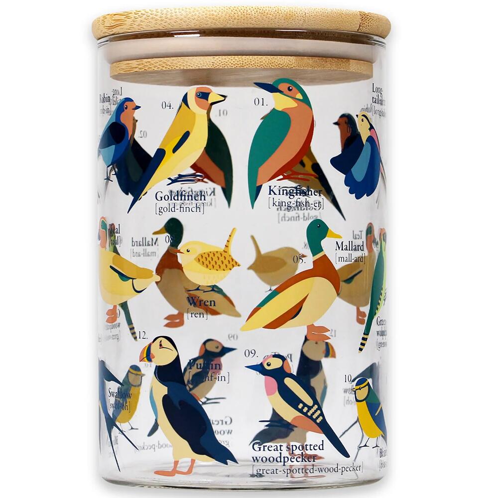 RSPB Garden Birds Glass Storage Jar 950ml with Wooden Lid GLSTRSPB01