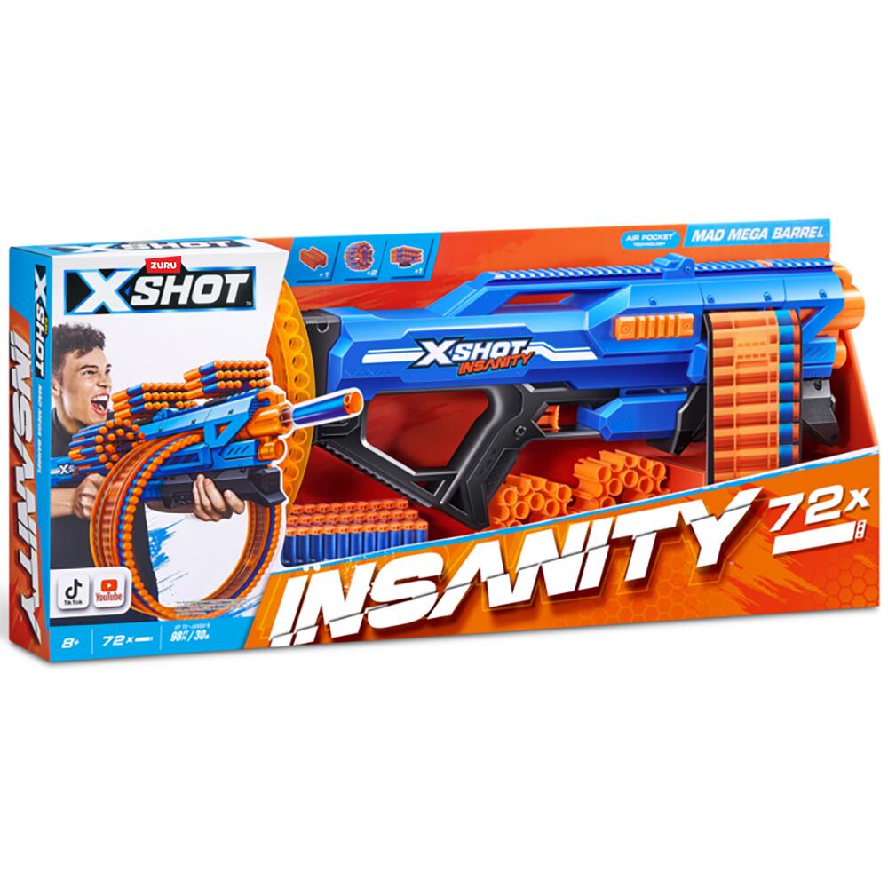 Zuru X SHOT Insanity Mad Mega Barrel Dart Blaster With 72 Foam Darts Zuru X SHOT Insanity Mad Mega Barrel Dart Blaster With 72 Foam Darts