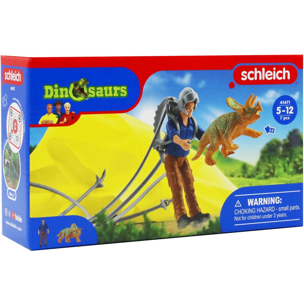 Schleich Dinosaurs Parachute Rescue Playset with Triceratops Young for Ages 5-12 41471