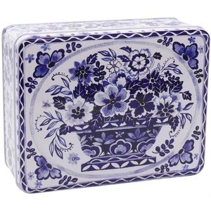 View 2 Claire Winteringham Blue and White Flowers Rectangular Steel Storage Tin BW2670