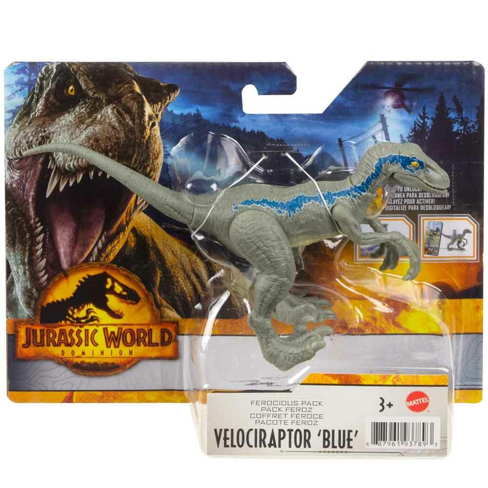 Jurassic World Velociraptor Blue Ferocious Pack Dinosaur Figure for Ages 3