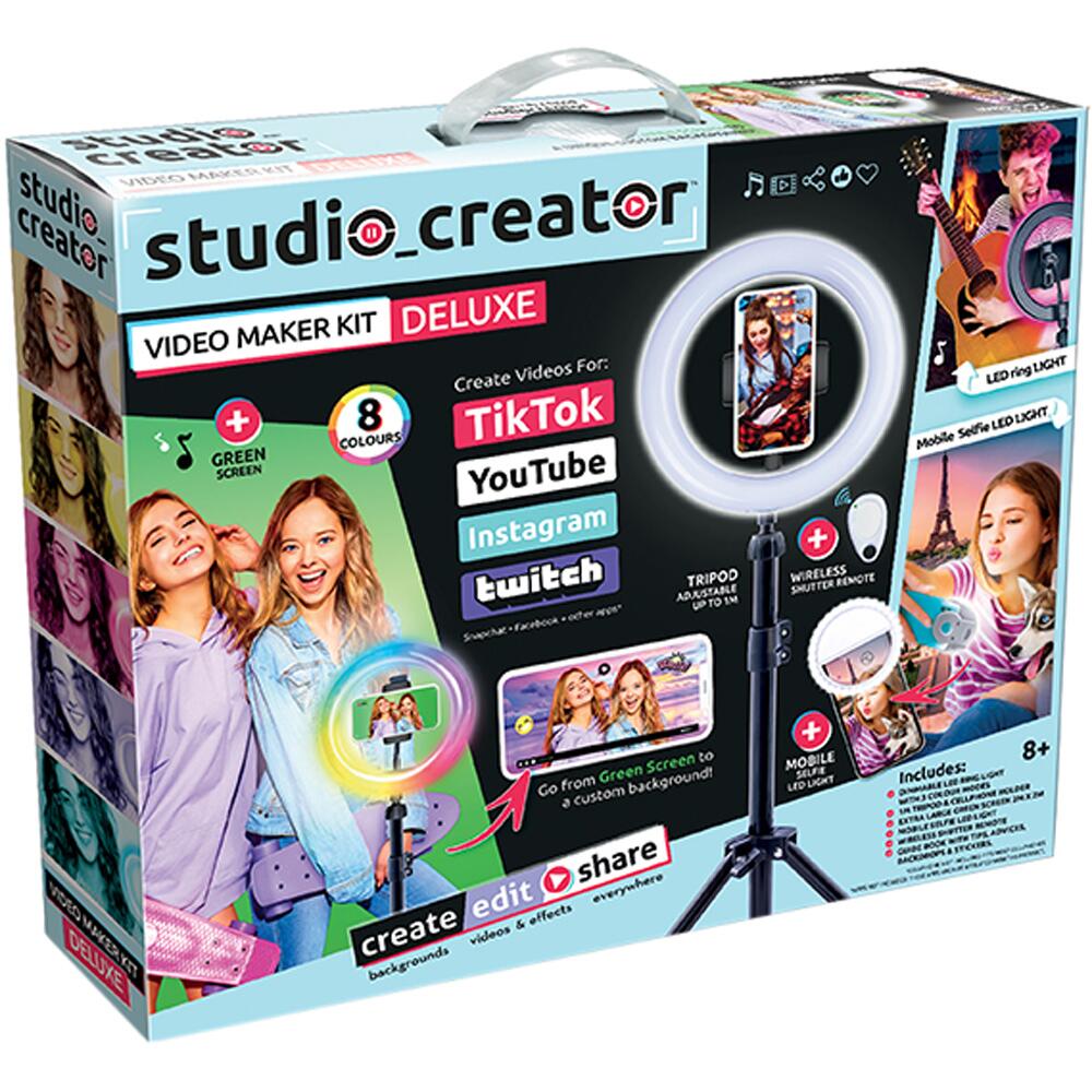 Studio Creator Video Maker Kit DELUXE with LED Ring Tripod and Green Screen INF003UK