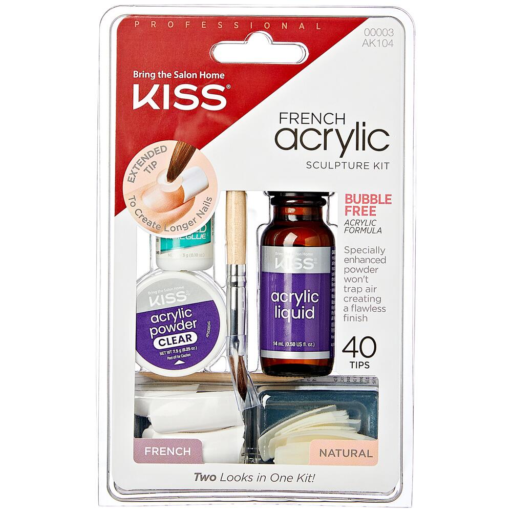 KISS French Acrylic Sculpture Kit 40 Tips Natural with Speed Nail Glue AK104