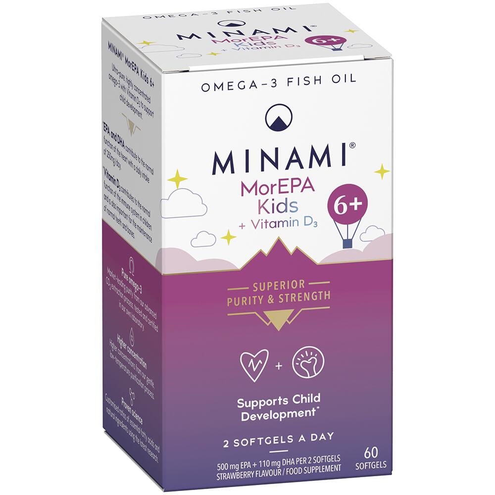 MINAMI Omega-3 Fish Oil MorEPA Kids 6+ with Vitamin D3 60 Softgels